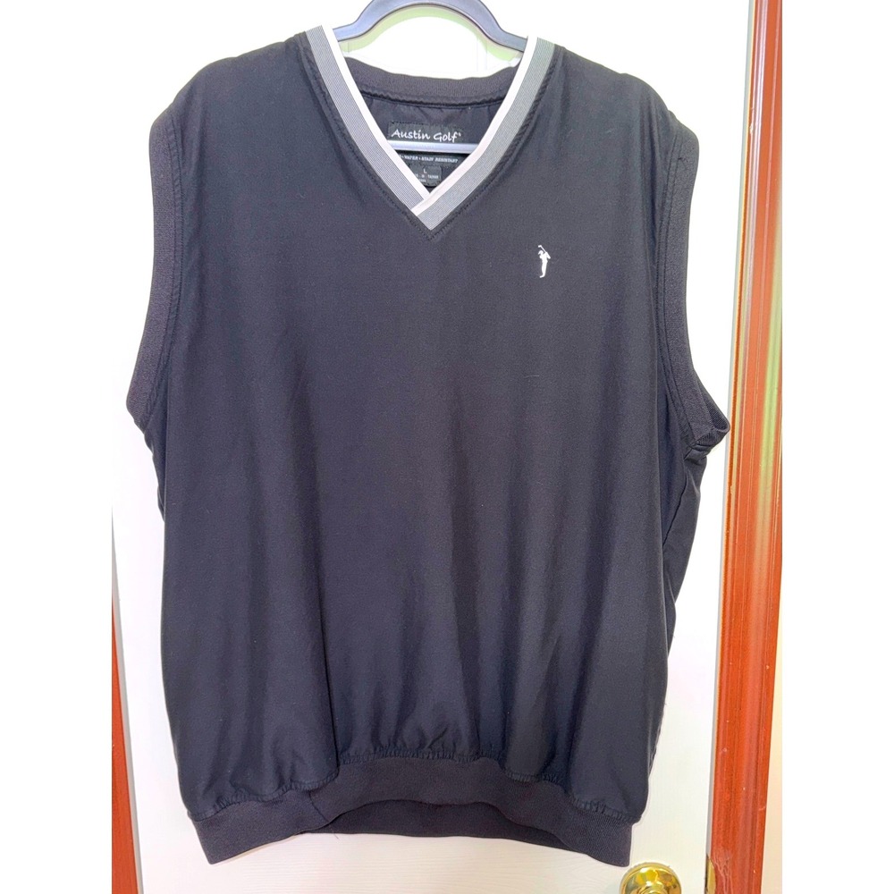 Austin Golf Mens Vest L Wind Water Stain Resistant Sleeveless Top Black‎